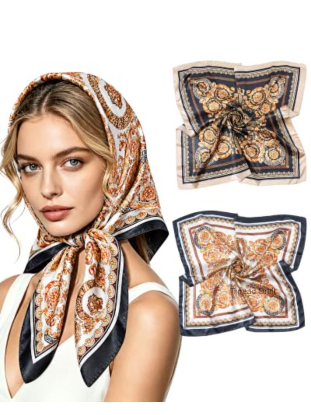 35" Satin Hair Scarf Silk Like Wrap for Women Sleep Bandana 2pc Set